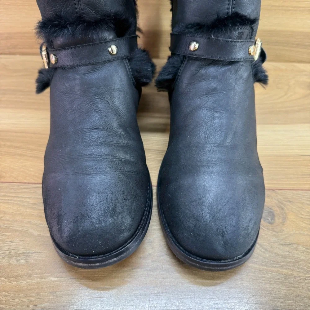Jimmy Choo Knee High Tall Suede Boots 8 8.5 EU 38.5 Faux Fur Lined FLAWED